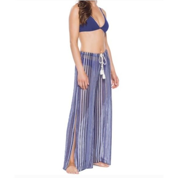 Becca by Rebecca Virtue Pierside Cover Up Flyaway Pants Blue Stripes Size 2X 22 - Picture 2 of 12